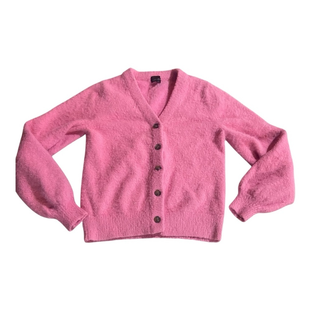 Lucy Paris Puff Sleeve Fuzzy Cardigan Bubble Gum Pink Sz M
